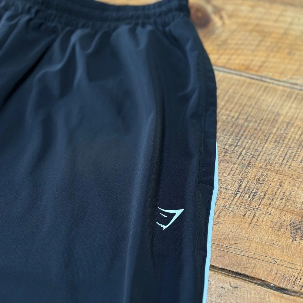 Gymshark Mens Black Oversized Fit Contrast Straight Leg Pants Stripe Stretch M